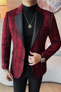XF1063-P165格子小西装外套男痞帅高级感男装新款韩版休闲小西服图片