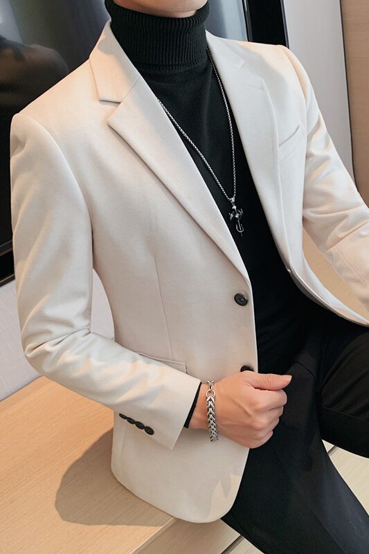 X20221-P155单排扣毛呢西装男士纯色西服外套韩版修身休闲单西,男装西服套装,电商B333