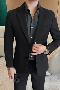 23593-P168 字母刺绣西装外套男士春季新款 修身纯色商务休闲西服图片