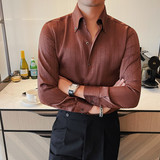 3117-P95长袖暗条纹压花衬衫男士秋季潮流修身休闲衬衣，男装衬衫，电商B333