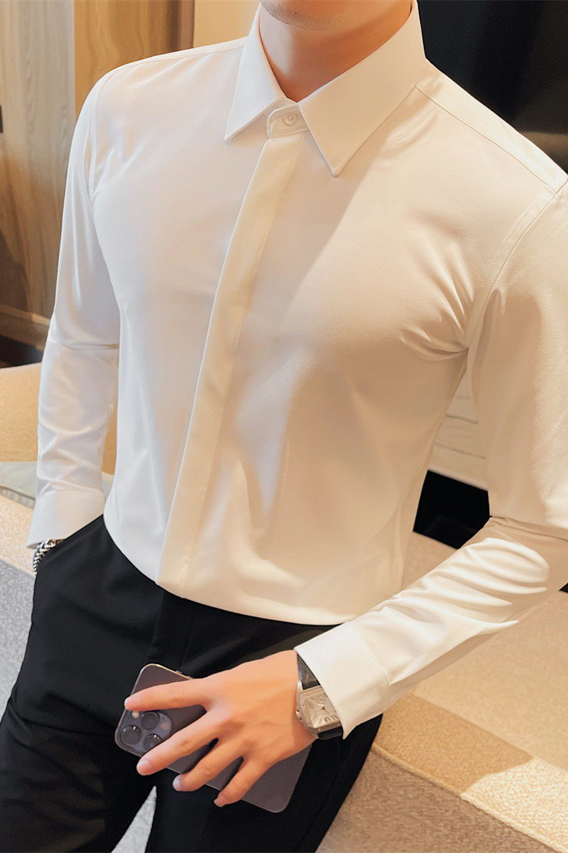 6888-P58暗扣衬衫男士长袖商务休闲百搭衬衣白衬衣男,男装衬衫,电商B333