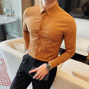 C7111-P78 条纹长袖衬衫男士商务休闲百搭衬衣 修身图片