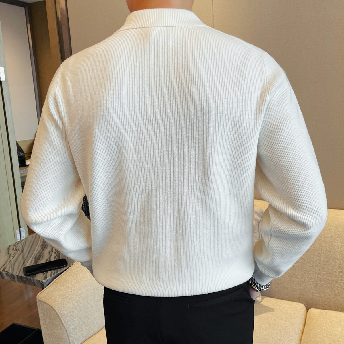 3783-P78粗针厚款毛衣男士新款翻领修身商务休闲针织衫上衣打底,男装T恤,电商B333