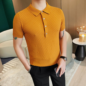 HM028-P58 针织冰丝短袖T恤男士夏季新款修身POLO衫图片