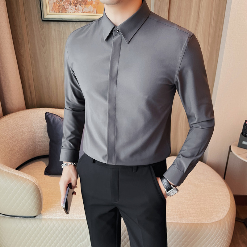 6888-P58暗扣衬衫男士长袖商务休闲百搭衬衣白衬衣男,男装衬衫,电商B333