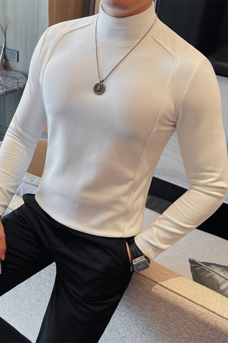 7909-P58半高领长袖打底衫男士秋冬新款德绒纯色体恤,男装T恤,电商B333