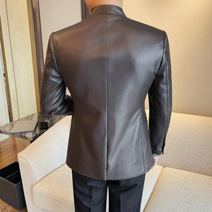 XF1086-P175 新中式黑色立领皮衣男外套男士西装休闲商务西服图片