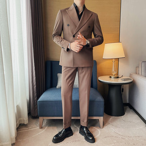 TZ6090-P340 西服两件套男士秋冬新款双排扣纯色百搭西装，男装西服套装，电商B333