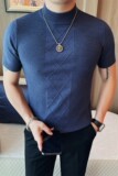 0825-P58短袖半高领毛衣男士韩版潮半袖T恤修身条纹针织打底线衫，男装T恤，电商B333