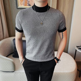0826-P58半高领短袖针织衫男士秋季新款韩版修身半袖中领打底衫，男装T恤，电商B333