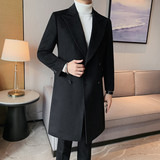 DY1008-P325长款毛呢大衣高品质呢子风衣双排扣后中开叉羊毛外套，男装风衣，电商B333