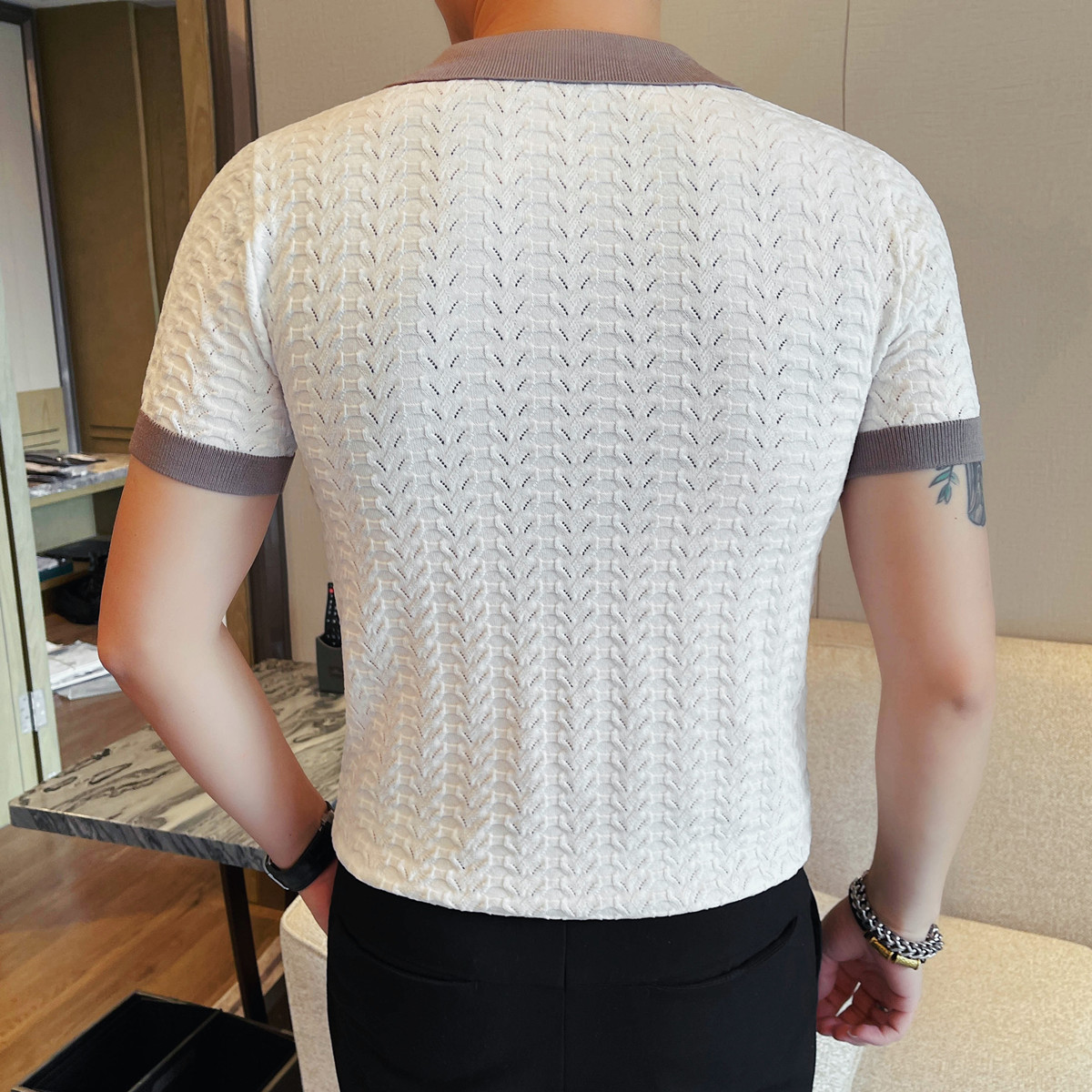 8542-P58镂空冰丝POLO衫男士短袖夏季新款时尚百搭休闲翻领短袖,男装T恤,电商B333