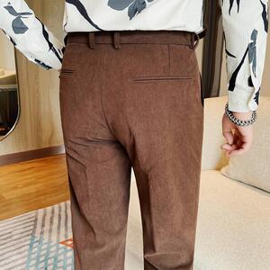 2331-P85 灯芯绒西裤男士秋冬新款那不勒斯商务休闲小脚长裤图片