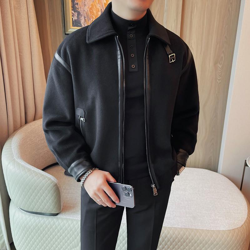 JK25003-P218小宽松毛呢夹克外套男士秋冬新款翻领拉链外套,男装夹克,电商B333