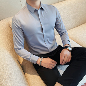 B333-CS8601衬衫-P70秋季长袖免烫衬衣男士商务休闲纯色百搭衬衫图片