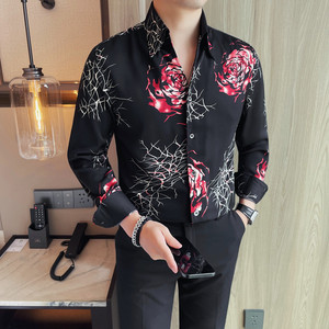3145-P88 花衬衫男士长袖衬衫春季新款时尚百搭休闲长袖衬衣图片