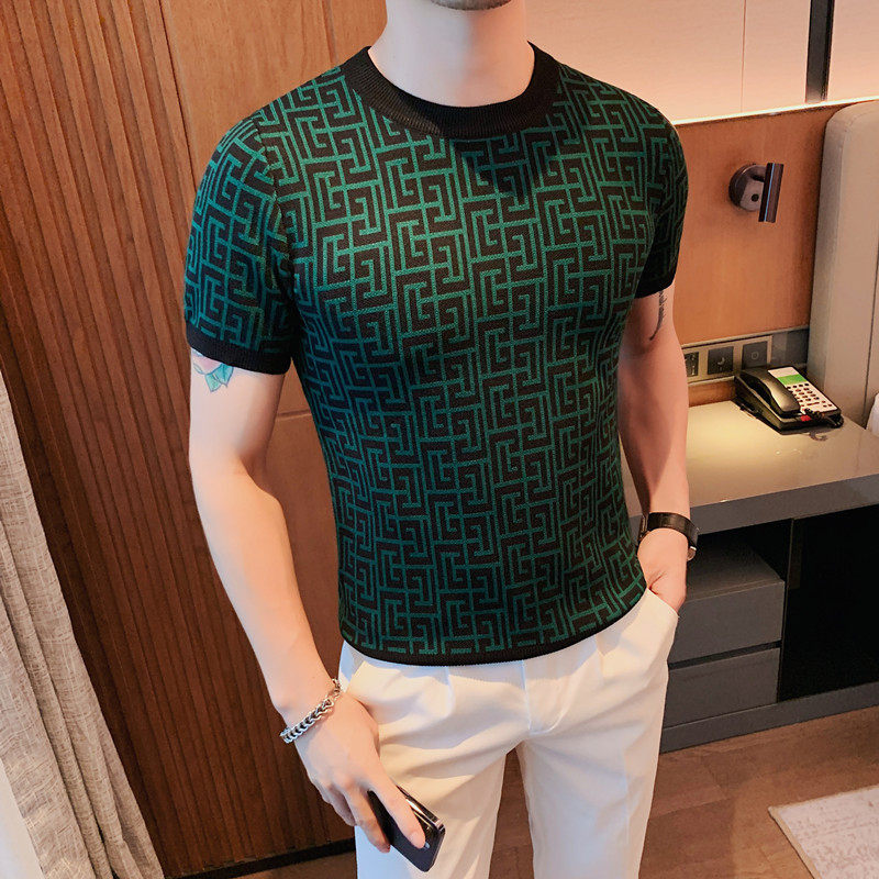 B201-P58男士夏季短袖t恤修身针织圆领拼色体恤，男装T恤，电商B333