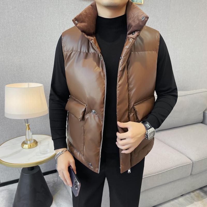 23101-P183棉马甲男士秋冬新款大口袋高品质PU皮马甲,男装背心/马甲,电商B333