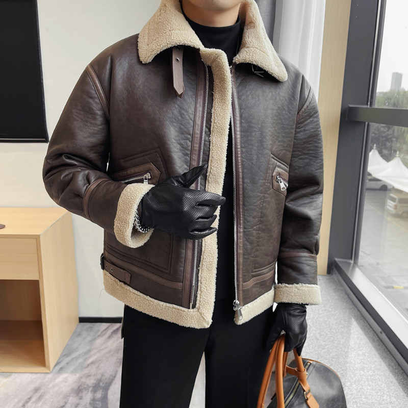 23097-P258冬季棉夹克男士皮毛一体夹克男外套加厚翻领上衣,男装夹克,电商B333