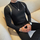 3406-P48半高领长袖t恤男秋冬季内搭打底衫男士修身纯色中领上衣，男装T恤，电商B333