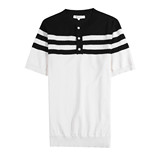 3771-P65无领针织冰丝短袖POLO衫夏季新款间色条纹简约体恤，男装Polo衫，电商B333