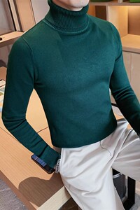 老款继续做030-P48 秋冬男生高领长袖细线针织衫英伦翻领打底套头图片