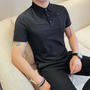 2551-P78 男士短袖冰丝T恤夏季新款时尚百搭休闲翻领短袖POLO衫图片