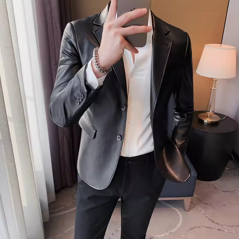 老款继续做23536-P165皮衣男士秋冬新款韩版修身纯色皮西装商务,男装西服套装,电商B333