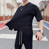 TZ001-P105轻薄冰丝短袖T恤宽松版型运动套装长裤薄款黑色白色，男装T恤，电商B333