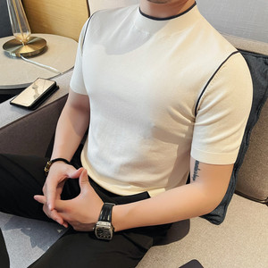 3776-P58针织短袖男士夏季线条设计感小众百搭休闲圆领简约T恤图片