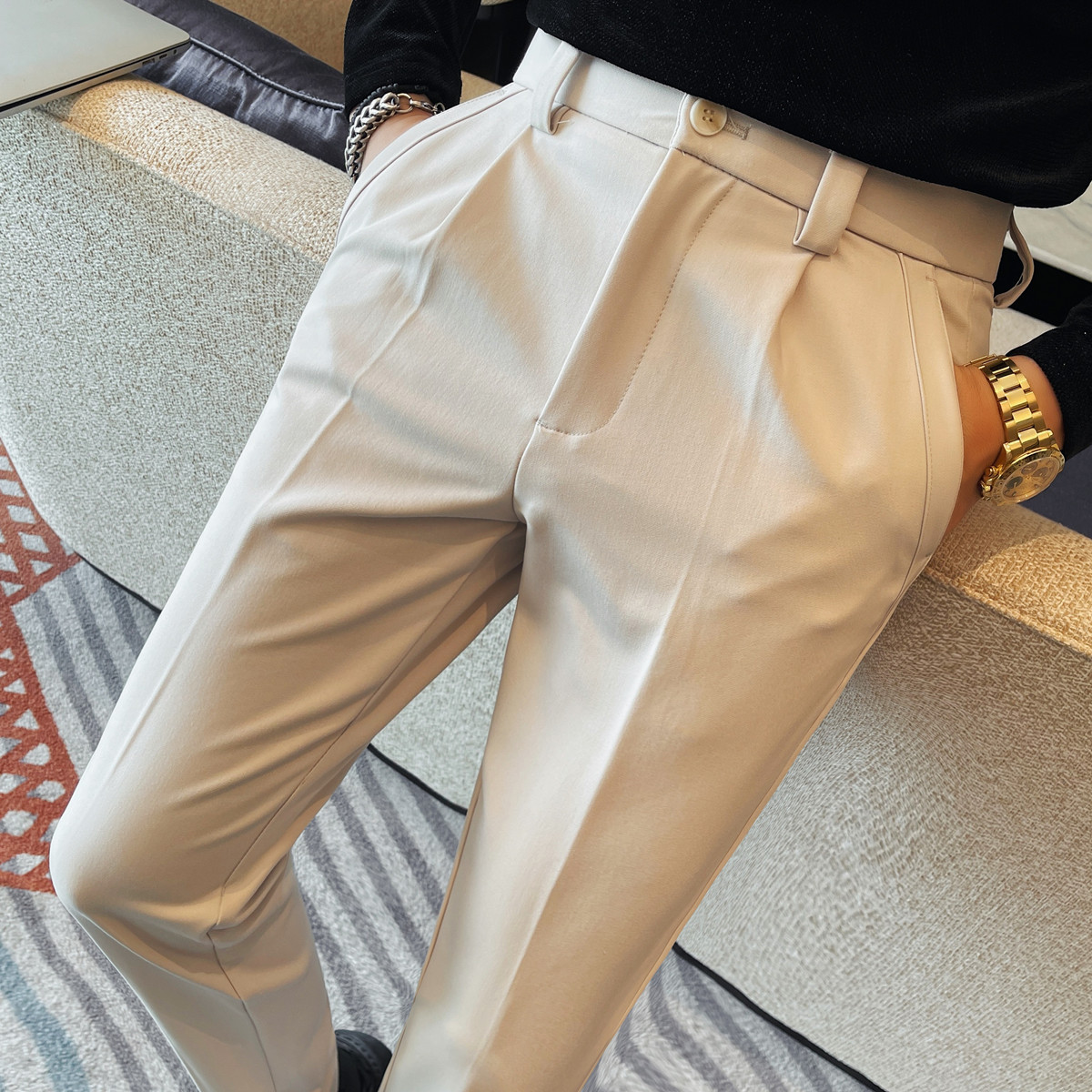 K7819-P88男士西裤2025新款商务休闲百搭纯色修身小脚裤子,男装西裤,电商B333