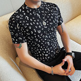 6613-P45植绒豹纹短袖体恤男士春夏新款圆领半袖T恤修身，男装T恤，电商B333