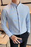 8888-P58条纹长袖衬衣男士立领修身潮流休闲衬衫，男装衬衫，电商B333