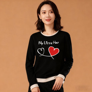 百搭修身 加厚保暖圆领拼接T恤韩版 显瘦上衣 打底衫 秋冬女德绒长袖