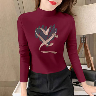 外穿洋气百搭上衣加厚打底衫 T恤修身 女半高领内搭保暖长袖 秋冬款