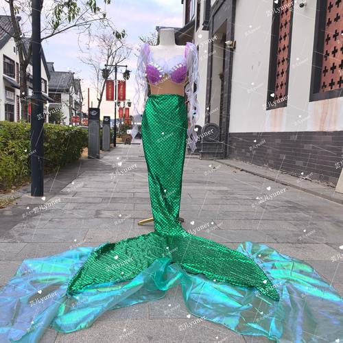 yuner美人鱼公主裙女cos鱼尾连衣裙子派对礼服爱丽儿美人鱼大尾巴