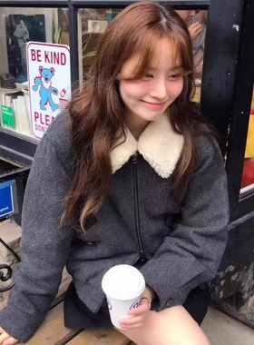 现货 2025冬季新款韩国东大门OU*CE毛领可拆卸拉链羊毛呢夹克外套