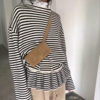 陆续2025冬季新韩国东大门设计感圆领长袖针织衫可拆卸下摆毛衣女