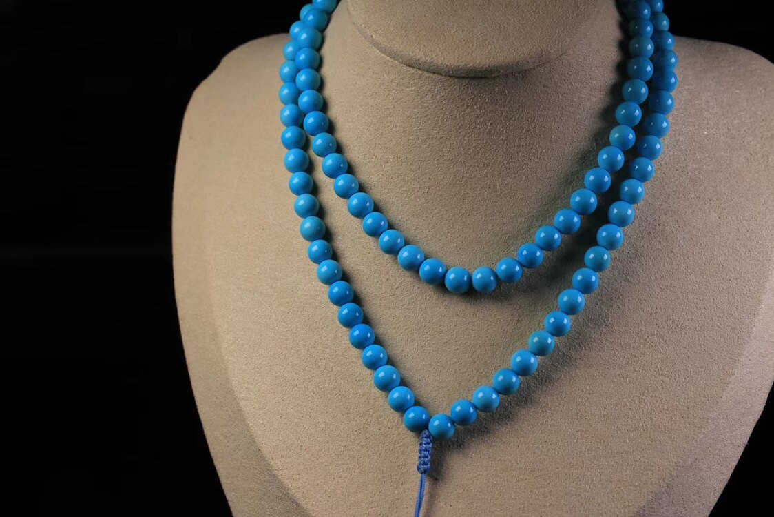 精品湖北原矿绿松石圆珠108串佛珠