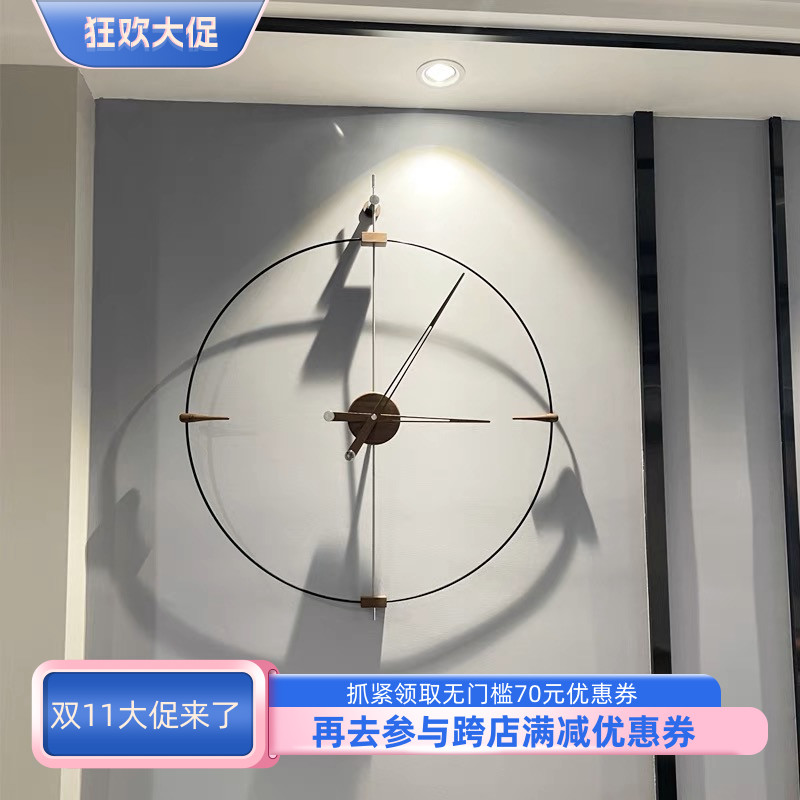 黄铜轻奢客厅实木大指针个性挂钟