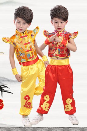 儿童喜庆打鼓服中国风开门红幼儿秧歌舞蹈服男女童腰鼓舞表演服装