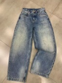 女洗水做旧弯刀裤 欧洲站2026早春新款 设计感泼墨彩点休闲牛仔裤 女