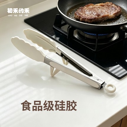 不锈钢食品夹厨房烤肉夹防烫加厚耐高温家用烧烤空气炸锅硅胶夹子