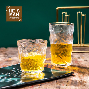 冰川纹浮雕玻璃杯磨砂岩石水杯网红ins高颜值冷饮果汁杯现货批发