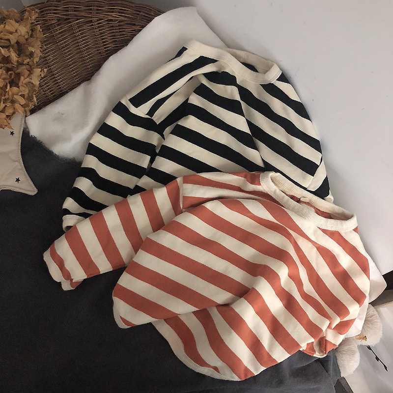 休闲有feel的儿童条纹衫 韩国男女宝宝纯棉毛圈卫衣打底衫上衣潮