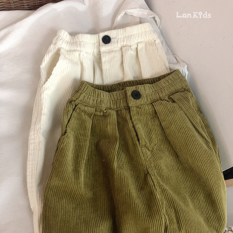 实用百搭新款 韩国儿童单颗扣灯芯绒九分裤男女宝中性哈伦灯笼裤