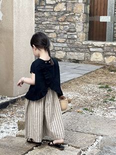韩国东大门童装夏季薄款阔腿裤宽松木耳边上衣裤子宝宝套装分开拍