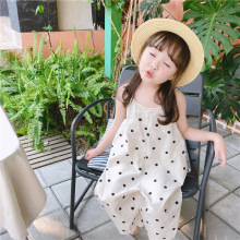 超轻薄！软棉麻面料  夏季女童宝宝小波点宽松吊带裤子连体裤