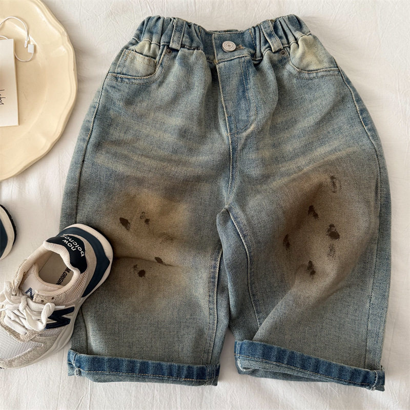 砂洗牛仔裤~2026春新品男女童韩版做旧直筒裤宝宝漆点儿童牛仔裤,童装/婴儿装/亲子装,儿童牛仔裤,淘宝优惠券,粉丝福利购,淘宝优惠卷