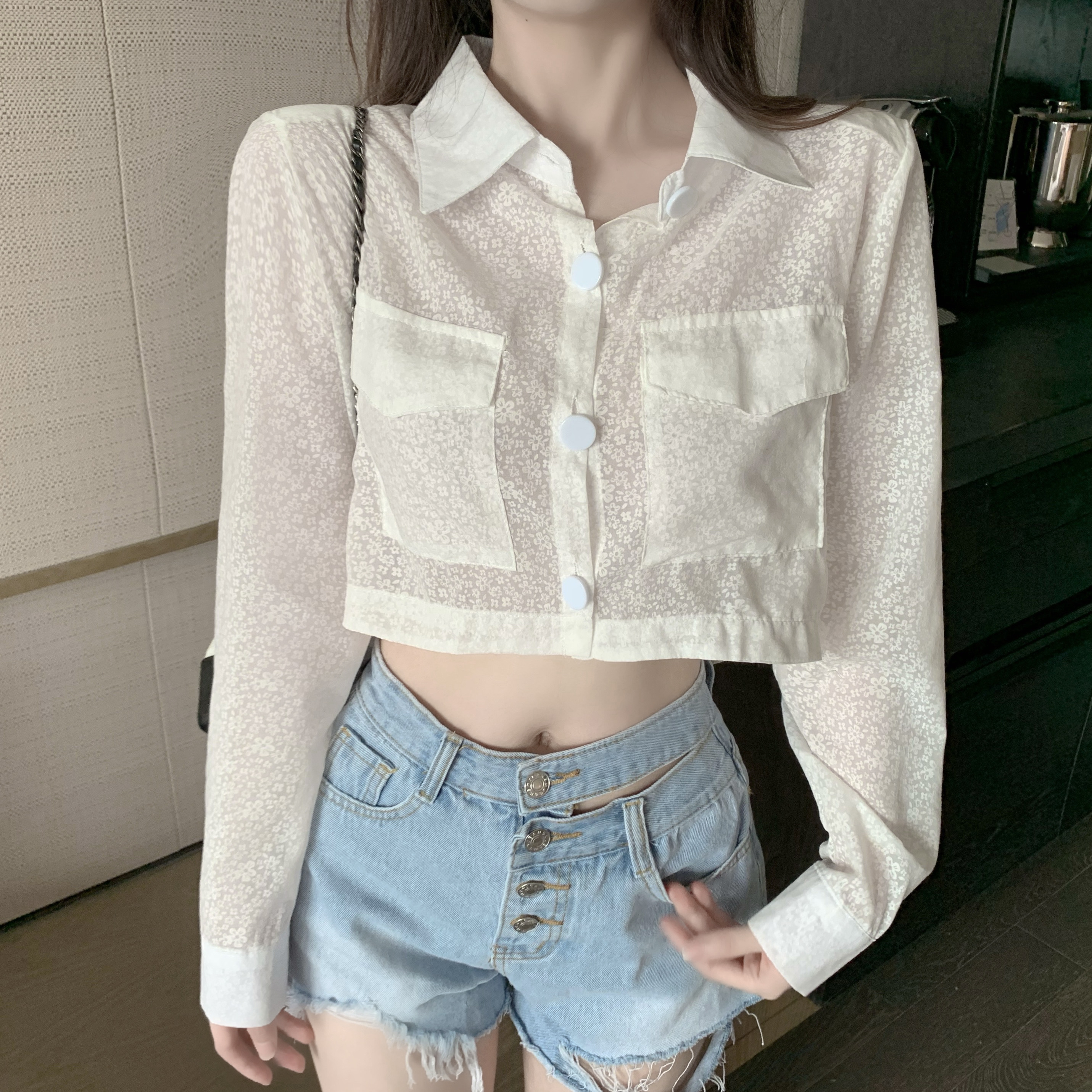 Real price new flower temperament thin long sleeve shirt sunscreen women